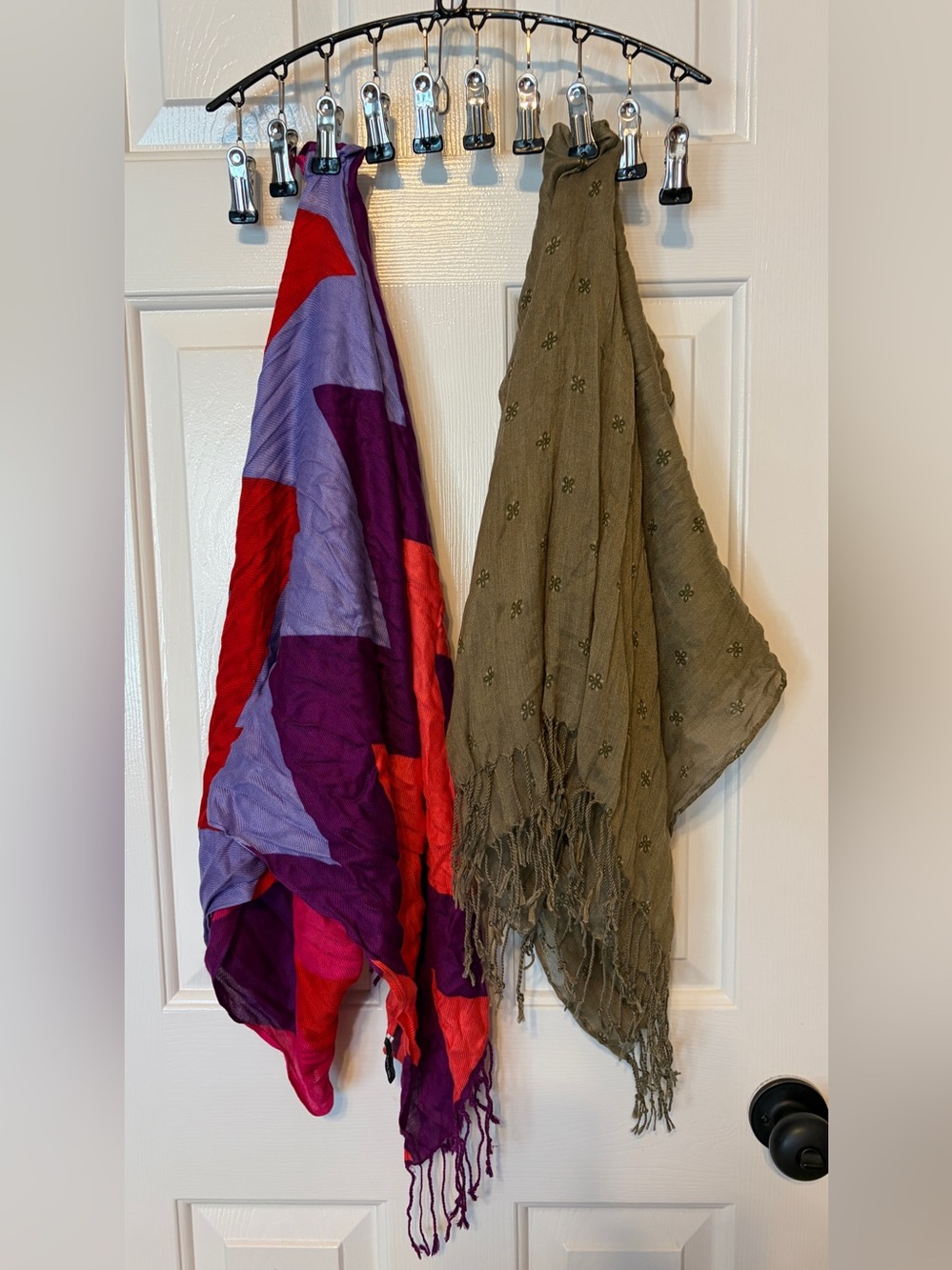 2 Scarf Set: Olive Green and Apt. 9 Vibrant Multicolor - Lightweight with Fringe